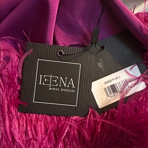 Mac Duggal Raspberry Ostrich Feather Party Dress - Picture 3 of 6